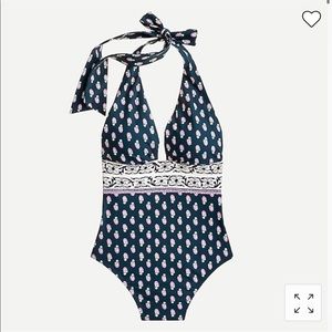 Floral Plunge halter one-piece swimsuit